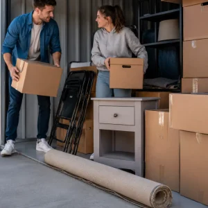 Couple using a storage unit for short-term storage during a house move.
