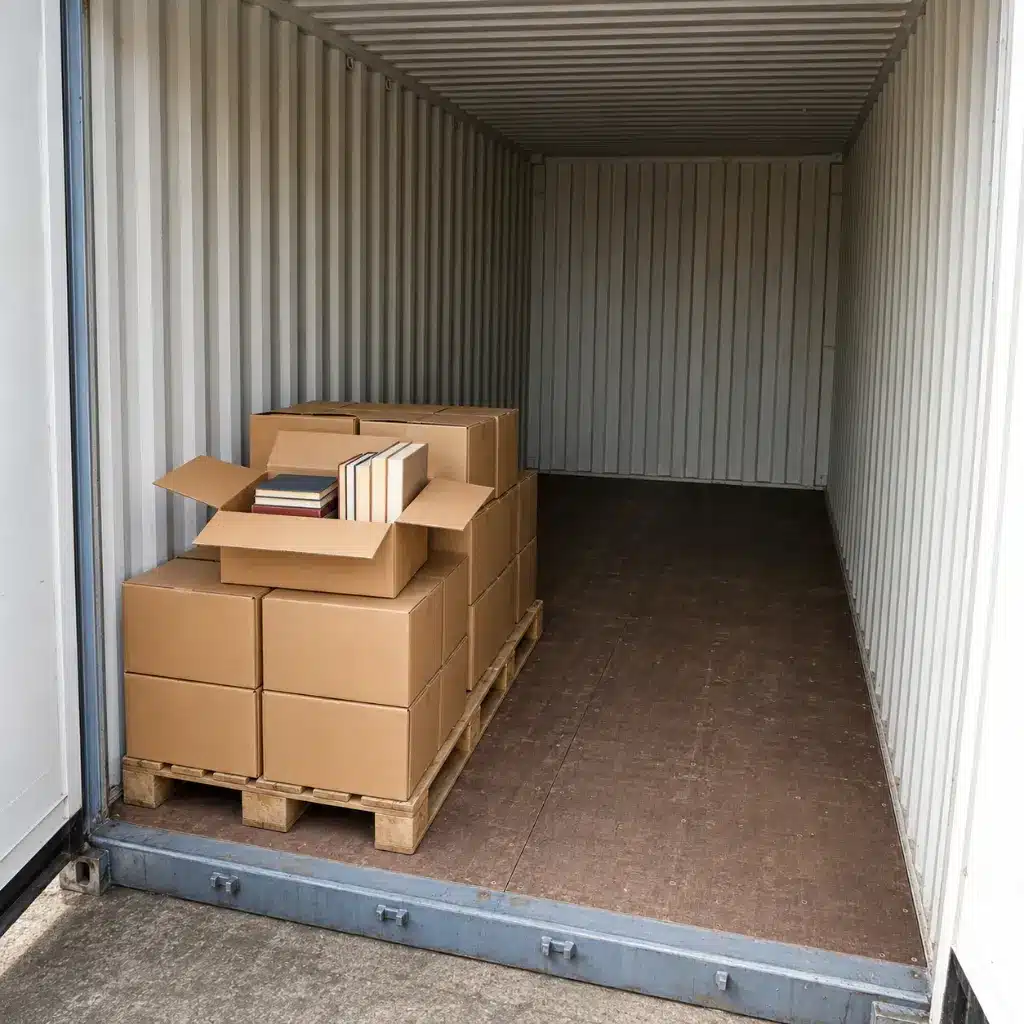 Book boxes stored on a raised pallet inside a dry Doncaster storage unit

